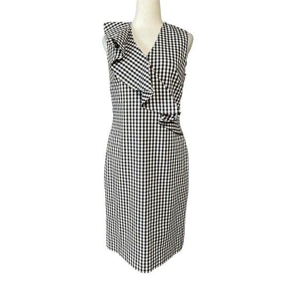 J. McLaughlin Dresses & Skirts - J McLaughlin Dress Womens 6 Blue Gingham Ruffle‎ Sheath Sleeveless Knee Length